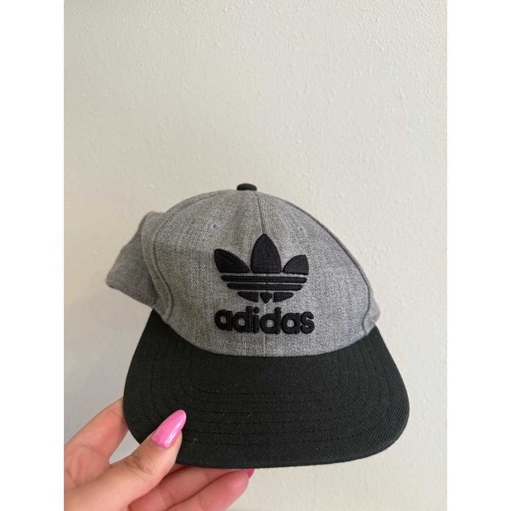 Adidas Originals Trefoil Snapback Hat Grey Black Heathered Wool Blend Cap OSFM